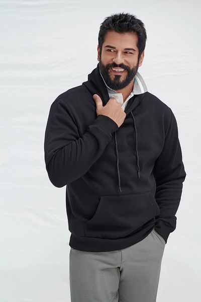 AC&Co / Altınyıldız Classics Men's Black-White 2-Pack - Hooded Cotton Sweatshirt with Kangaroo Pocket and Standard Fit