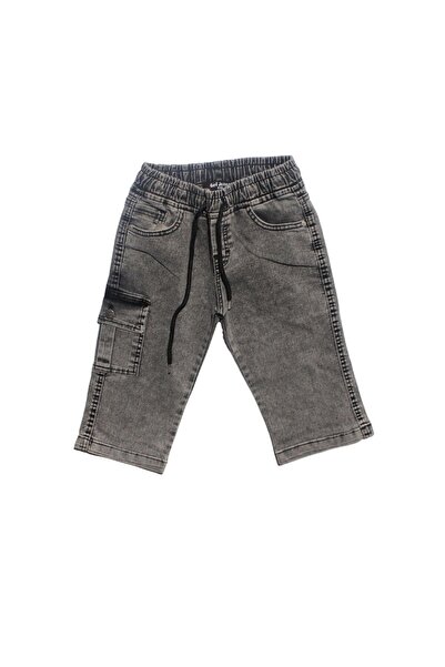 bebegen Boy's Gray Waist Elastic Jeans Cargo Pocket Capri Pants