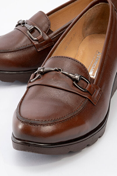 Dericlub Women's Wedge Heel Comfort Shoes Real Leather Br 44300 Tan