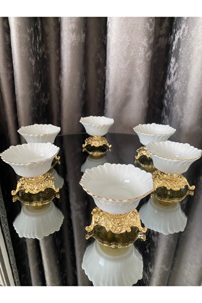 atabey home 6-Piece Real Gold Gilded - Fine Pattern Cast Mini Porcelain Turkish Delight and Sauce Bowl 3 Legs