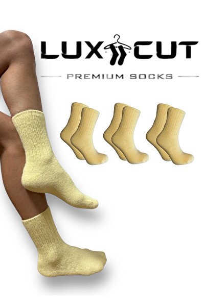 LUXCUT Kalın Kışlık Havlu Uzun Sarı Soket Kadın Çorap 3'lü