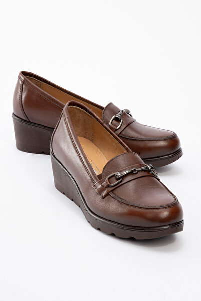 Dericlub Women's Wedge Heel Comfort Shoes Real Leather Br 44300 Tan