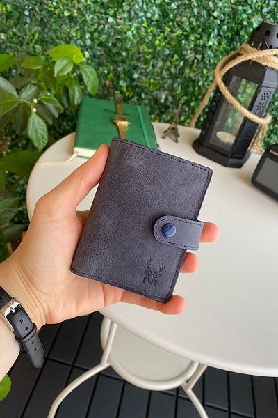 Modica Orlando - Πορτοφόλι θήκης έξυπνης κάρτας Navy Blue με μηχανισμό αντικλεπτικής προστασίας από γνήσιο δέρμα Rfid