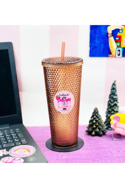 Gift Moda 750 مل زجاج ستار سكاي كريستال منقوش مع القش