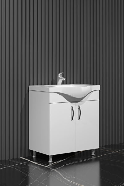 ÖZCEDEN Yıldız 55 cm Beyaz MDF Seramik Lavabolu Ayaklı Banyo Alt Dolabı
