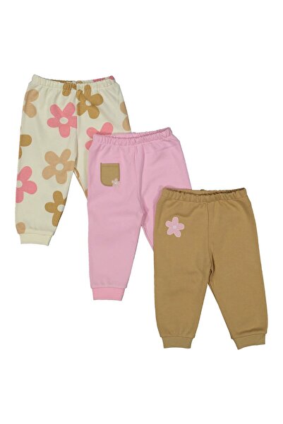 bebegen Kız Bebek Kahve Pembe Papatya Desenli 3'lü Tek Alt