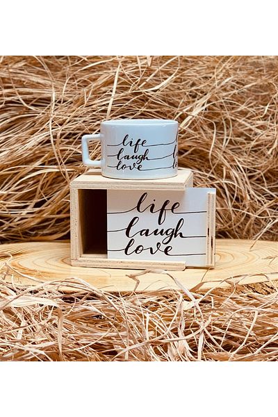 Gift Moda Live Smile Love Mug with Wooden Box