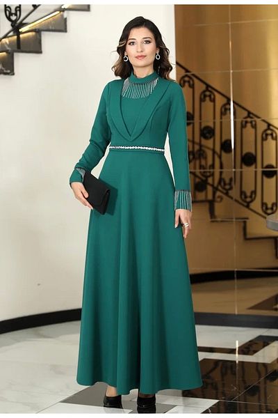 Aymira Tesettur Chain Flared Hijab Evening Dress