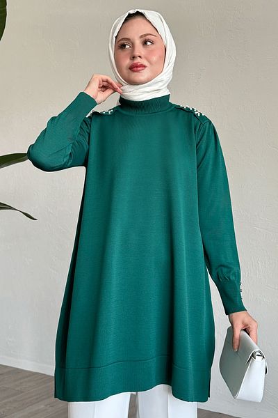 InStyle Pulover de tricotaj verde smarald cu detalii perle