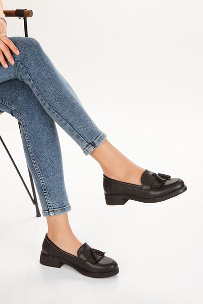 PASSAGE SHOES Γυναικεία μαύρα φούντα λεπτομερή casual παπούτσια 4054