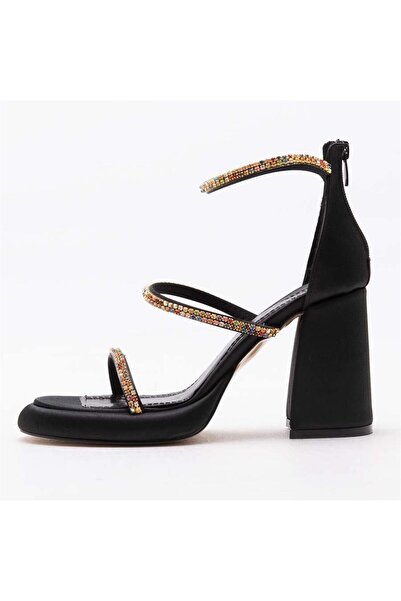 Gusse Donna Women's Stone Embroidered Satin Platform Heeled Sandals-1393