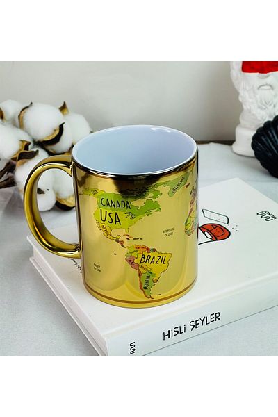 Gift Moda Gold Cup with World Map Design
