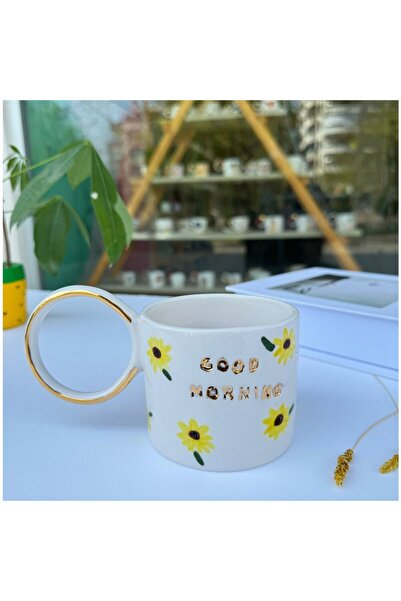 Good Morning El Yapımı Seramik 24K Altın Dekorlu Kupa
