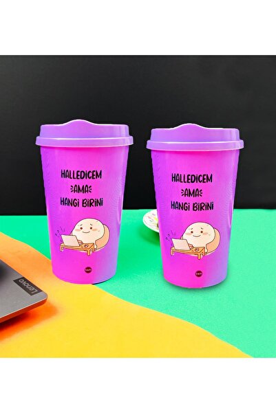 Gift Moda 2-Piece Plastic Coffee Cup with Motto Design