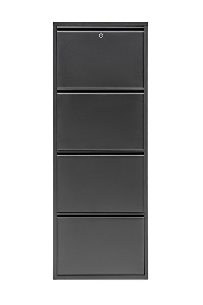 Gaga Mobilya 4'lü Kilitli Metal Ayakkabılık - SİYAH Renk