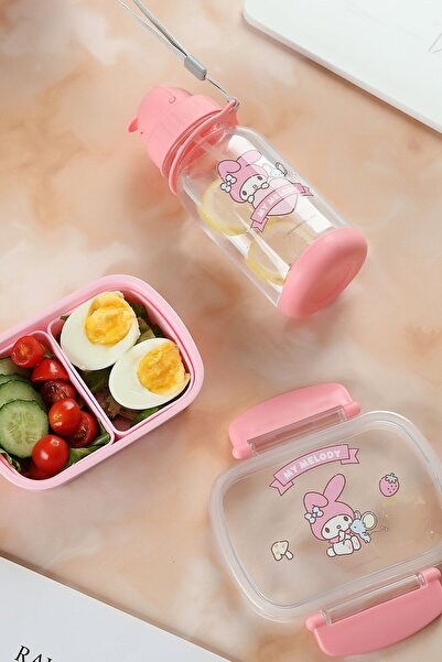 Miniso Sanrio Lisanslı Plastik Yemek Kabı ve Suluk Seti - My Melody
