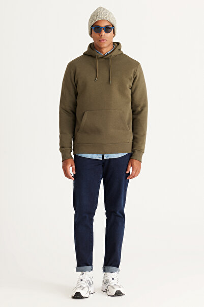 AC&Co / Altınyıldız Classics Erkek Bej-Haki 2'li Paket Pamuklu İçi Polarlı Sweatshirt Kapüşonlu Kanguru Cepli Standart Fit