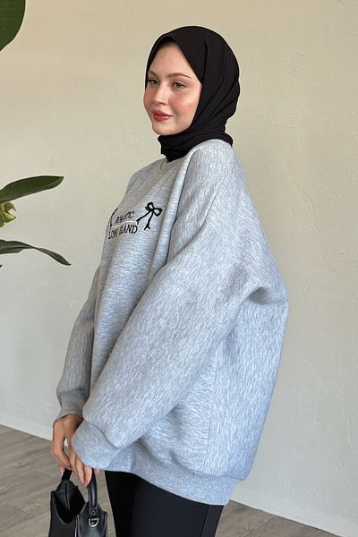 InStyle Gray Bow Sweatshirt - Text Embroidered