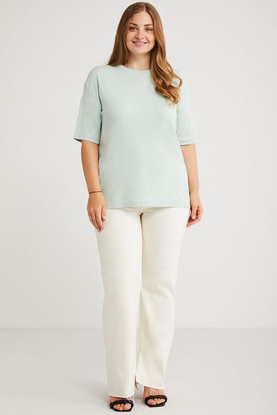 ETHIQUET Vıvıan Women - Light Green Oversize Cotton T-Shirt, Crew Neck, Plus Size