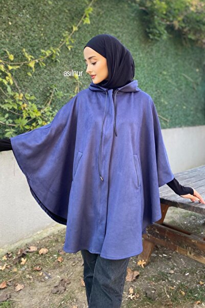 ASİLNUR Μπλε πόντσο από σουέντ