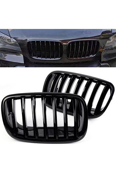Choice شبكة المصد الأمامي للسيارة باللون الأسود اللامع شبكة سباق الكلى اليسرى اليمنى لسيارة BMW X5 E70 X6 E71 2007-201...