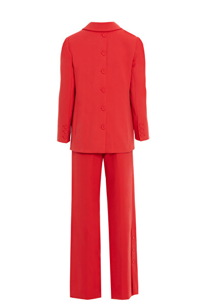 GİZİA Sırtı Düğme Detaylı Cepli Rahat Kesim Kırmızı Takım