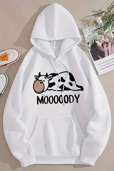 Moda Glo Hanorac oversize unisex cu imprimeu Mooooody