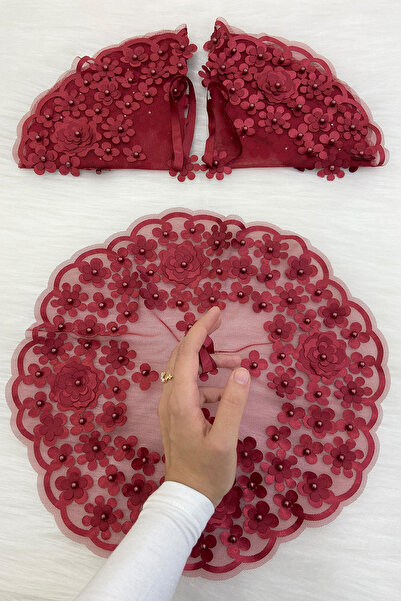 ZEYMERADE منديل عريس وعروس باللون العنابي، منديل عروس وعروس مفصل باللؤلؤ، مند...