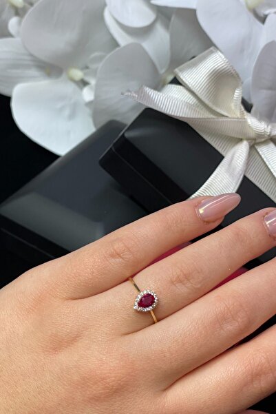 Hepimitu Damla Taşlı Altın Yüzük Yakut Renkli