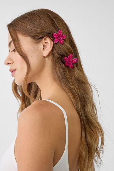 Stradivarius 3’lü parlak çiçekli saç tokası seti