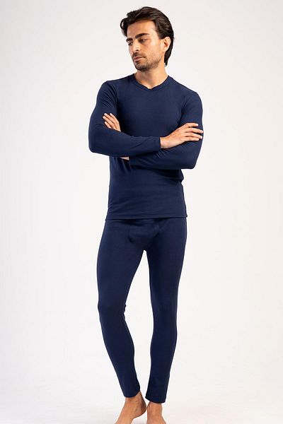 C&City Men's Long Sleeve Crew Neck Thermal Underwear Set 405153   / 409002   Navy Blue