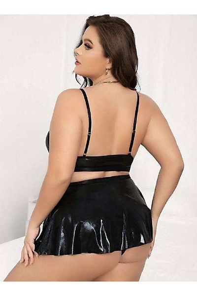 Bleu Petite Set de fantezie cu fustă din piele artificială de mărime mare