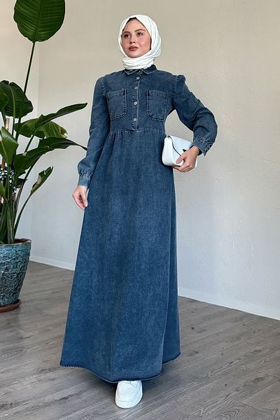 InStyle Rochie albastră din denim cu buzunar dublu