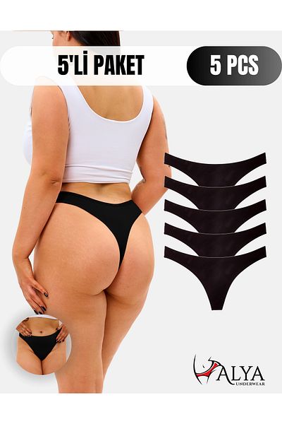 ALYA UNDERWEAR Γυναικείο βαμβακερό εσώρουχο - 5 τμχ Μαύρο στρινγκ με κορδόνια (S, M, L, XL)