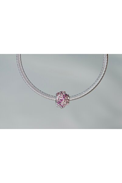 CYB STUDİO PEMBE MOR TAŞLI PASLANMAZ ÇELİK CHARM