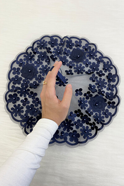 ZEYMERADE منديل العريس باللون الأزرق الداكن، منديل زفاف مزين باللؤلؤ، وصيفة ا...