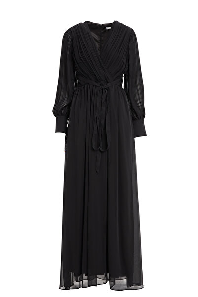 GİZİA Uzun Şifon Siyah Elbise