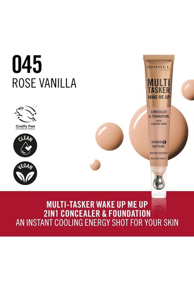 Rimmel Multi-Tasker Wake Me Up Concealer & Foundation - 45 - Rose Vanilla, 20ml