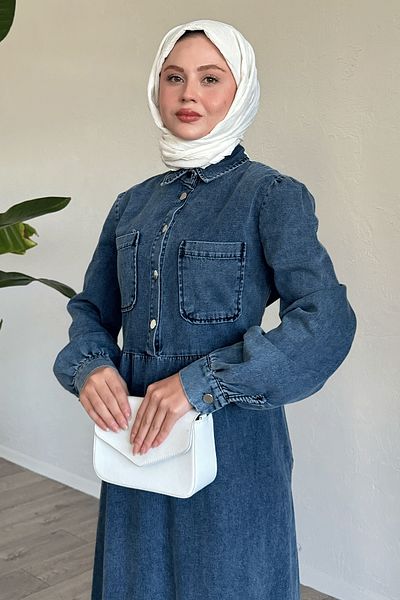 InStyle Rochie albastră din denim cu buzunar dublu