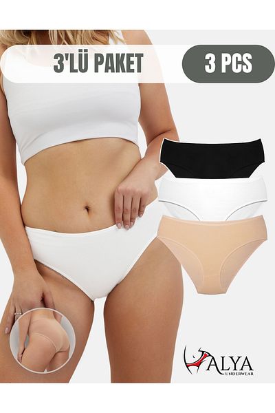ALYA UNDERWEAR Chiloți Bato\Hipster pentru femei - 1 bucată alb, 1 bucată negru, 1 bucată piele (XL, 2XL, 3XL, 4XL)