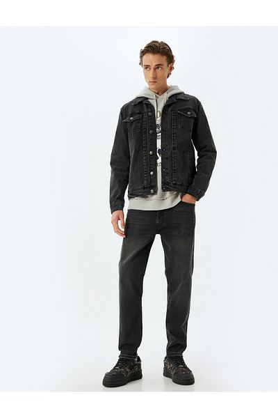 Koton Übergroße Denim-Jacke aus Baumwolle mit Kappe und Taschendetail