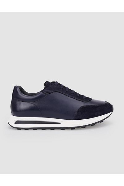 Cabani 100% Genuine Leather Navy Blue Lace-Up Men's Sports Shoes