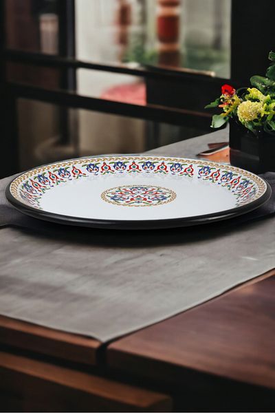 İnci Emaye No 40 Enamel Tray Tableware, Food Presentation Tray, Floor Table Zinc ~38 cm