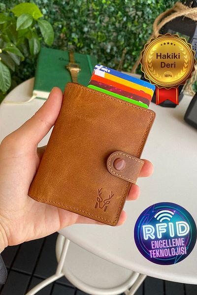 Modica Genuine Leather Rfid Protected Tan Men's Smart Card Holder Wallet with Anti-Theft Mechanism