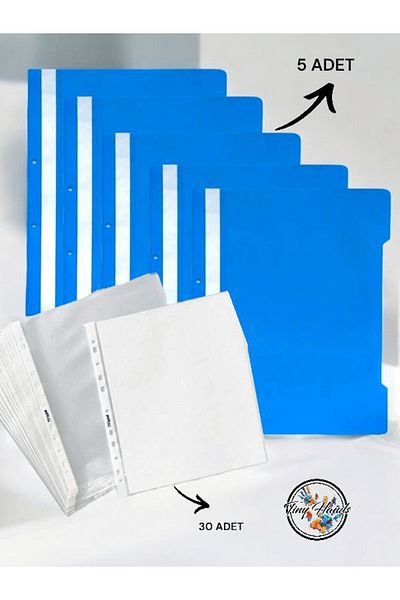 tiny hands 5Pcs A4 Blue Ring Binder + 30Pcs Bag File Ring Binder Office Bureau School Paperwork Filing