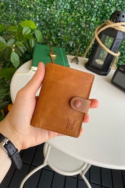 Modica Genuine Leather Rfid Protected Tan Men's Smart Card Holder Wallet with Anti-Theft Mechanism