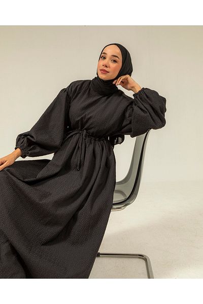 Limbamba Oversize Waist Lace-Up Black Dress