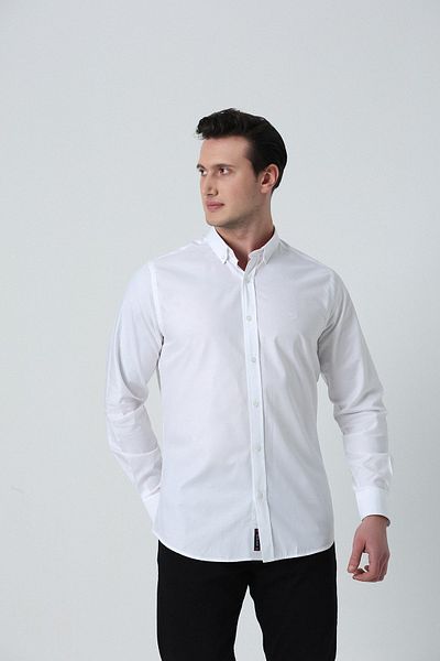 Brothers Ανδρικό μακρυμάνικο πουκάμισο Oxford Tailored Fit λευκό