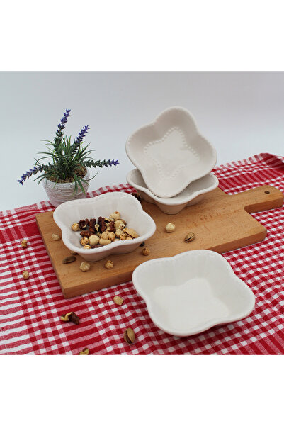 Arna Porselen 14 Cm Seramik Yonca Çerezlik 6 Adet - Simli