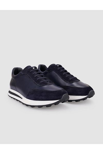 Cabani 100% Genuine Leather Navy Blue Lace-Up Men's Sports Shoes